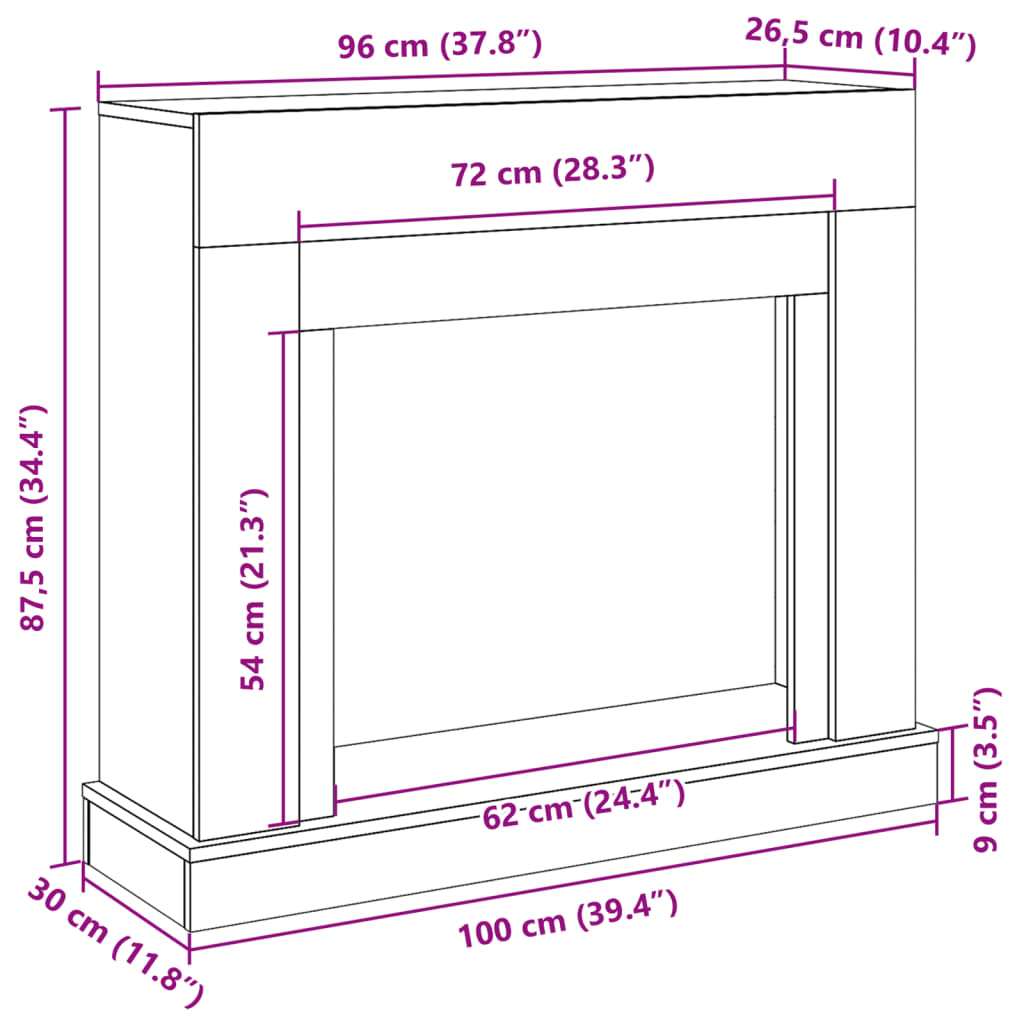 Cornice per Camino Rovere Sonoma 100x30x87,5 cm in Truciolato