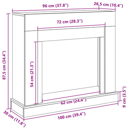 Cornice per Camino Grigio Cemento 100x30x87,5 cm in Truciolato