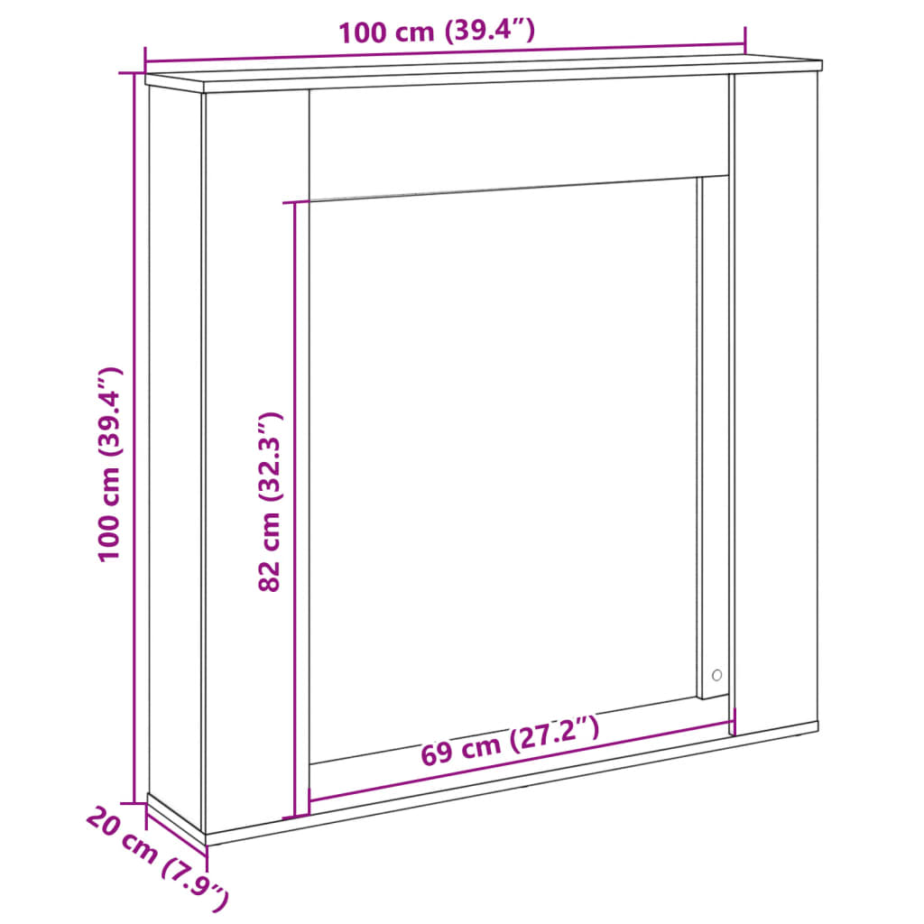 Cornice per Camino Grigio Sonoma 100x20x100 cm in Truciolato