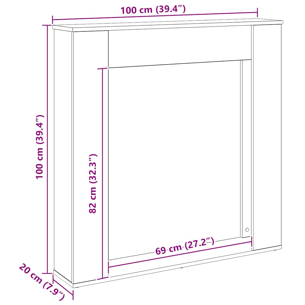 Cornice per Camino Rovere Artigianale 100x20x100 cm Truciolato - homemem39