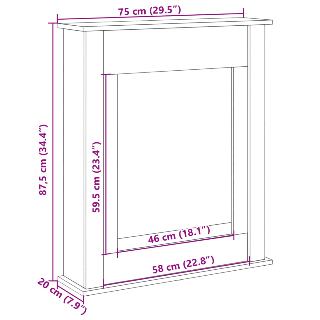 Cornice per Camino Rovere Fumo 75x20x87,5 cm in Truciolato