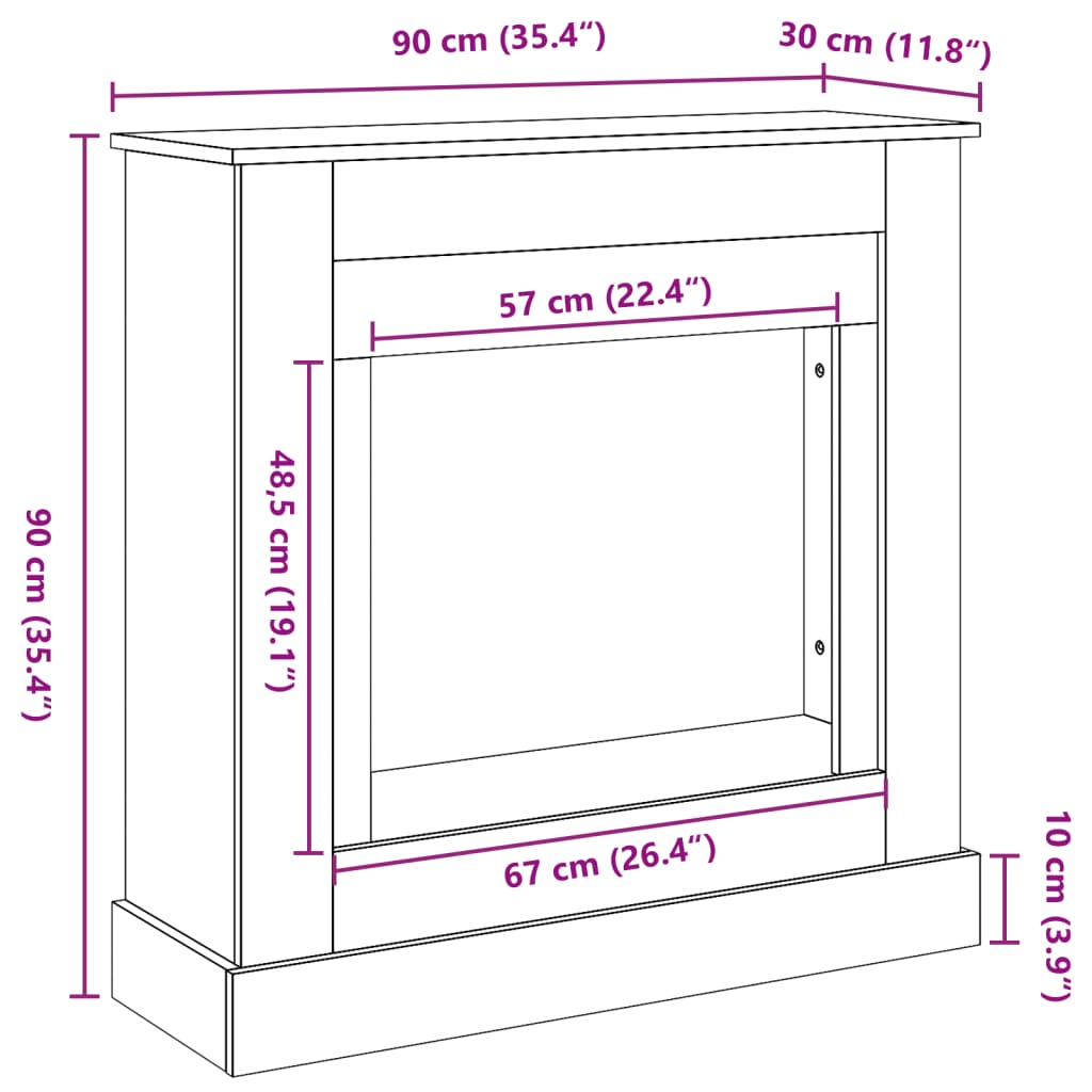 Cornice per Camino Nera 90x30x90 cm in Truciolato - homemem39