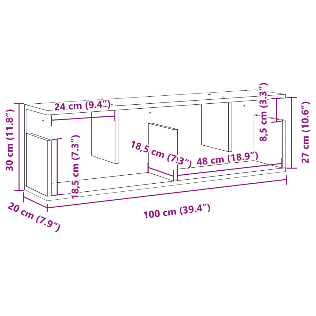 Mobile a Parete 100x20x30cm Grigio Cemento in Legno Multistrato | homemem39