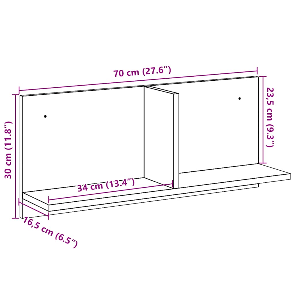 Mobile a Parete 70x16,5x30 cm Nero in Legno Multistrato | homemem39