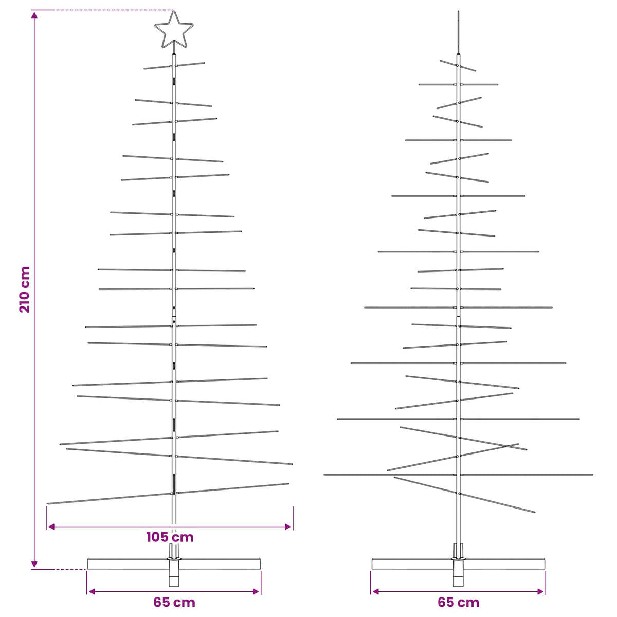 Albero di Natale in Metallo con Base in Legno Nero 210 cm