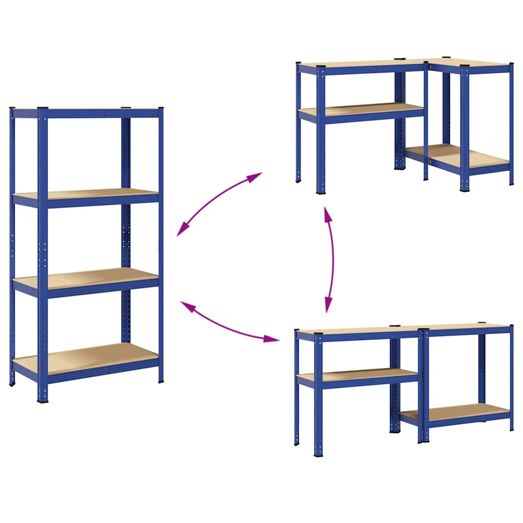 Mensole Portaoggetti 4 Strati 2pz Blu Acciaio Legno Multistrato