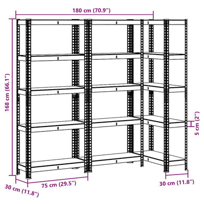 Mensole Portaoggetti 5 Strati 3pz Blu Acciaio Legno Multistrato