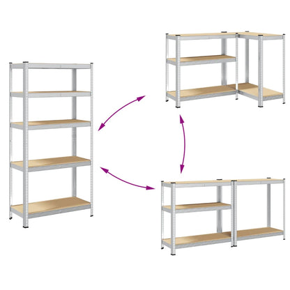 Mensole Portaoggetti 5 Strati 2 pz Argento in Acciaio e Legno - homemem39