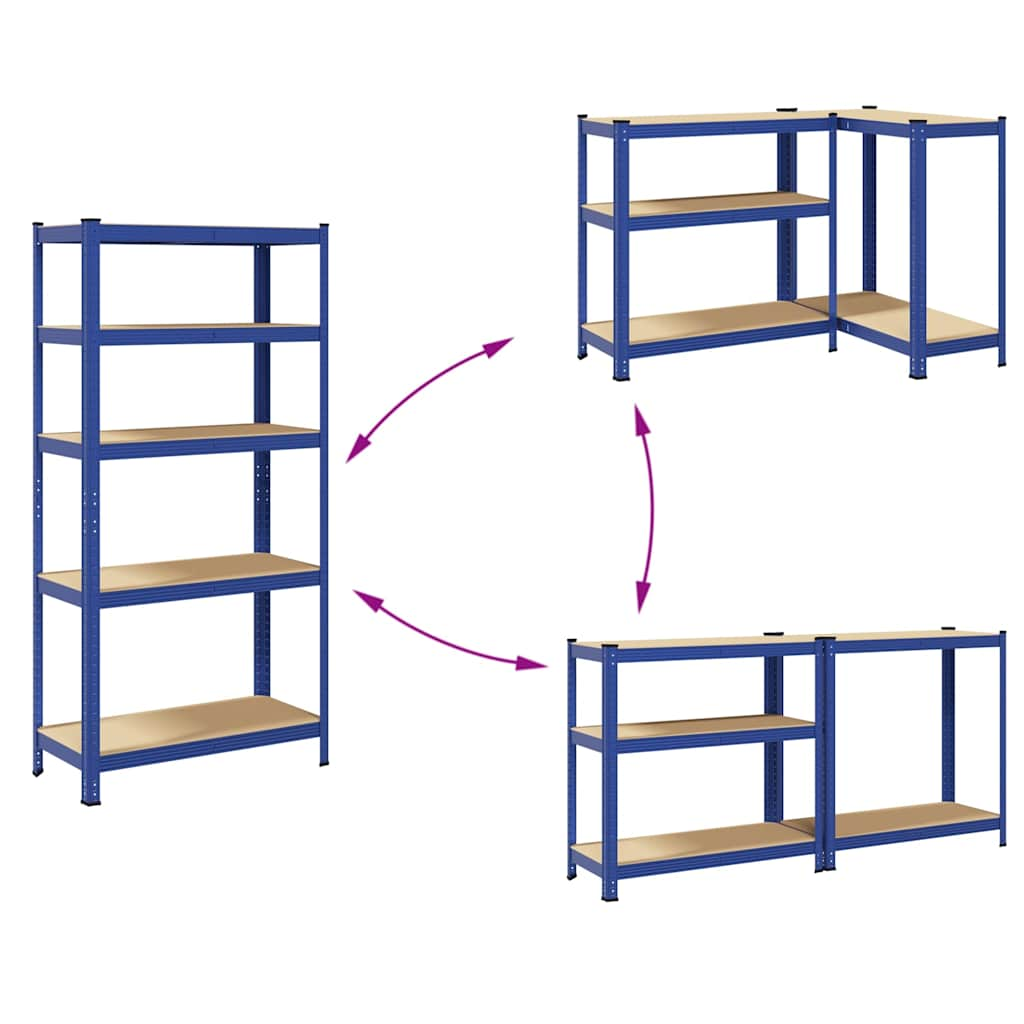 Mensole Portaoggetti 5 Strati 2pz Blu Acciaio Legno Multistrato