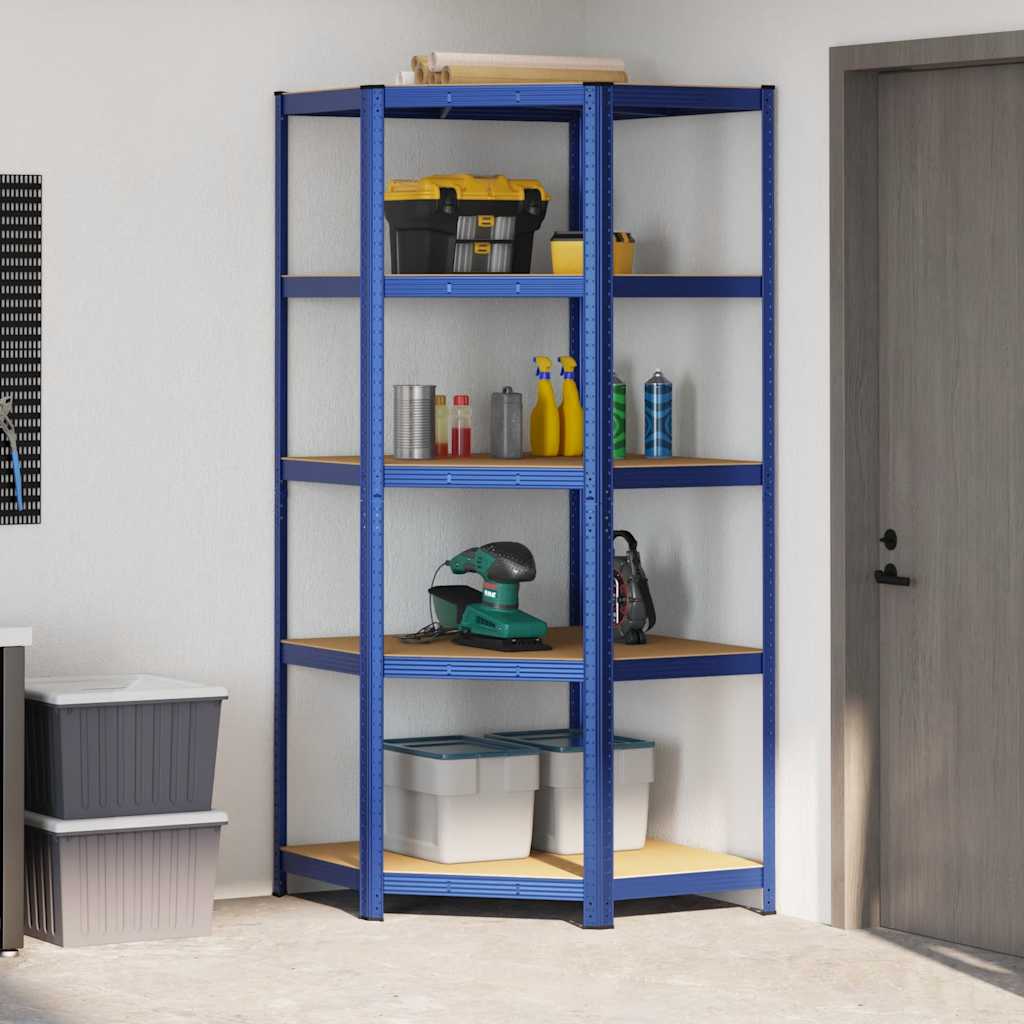 Mensola Angolare 5 Strati Blu in Acciaio e Legno Multistrato | homemem39