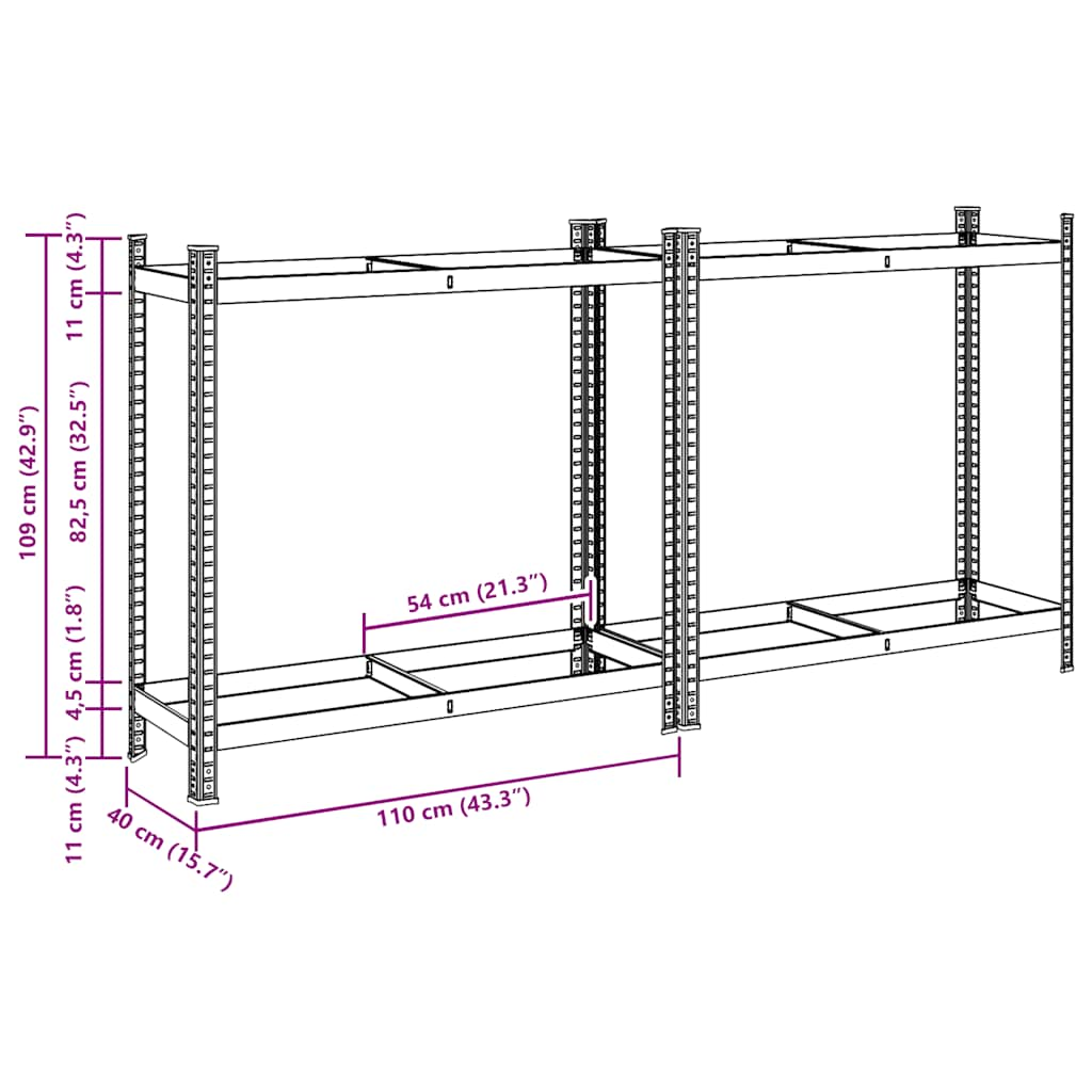 Ripiani Pneumatici a 2 Strati 2 pz Argento 110x40x109cm Acciaio