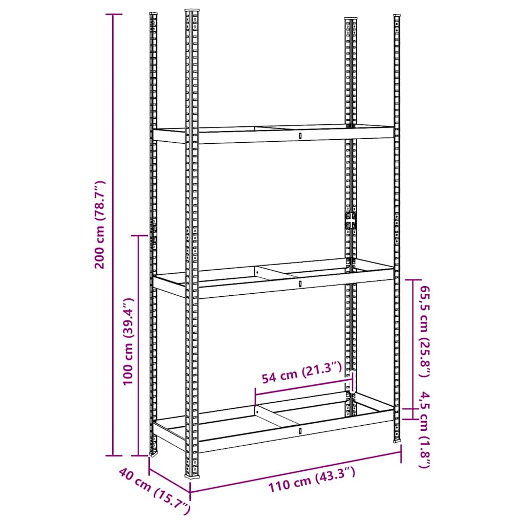 Ripiano per Pneumatici a 3 Strati Argento 110x40x200 cm Acciaio