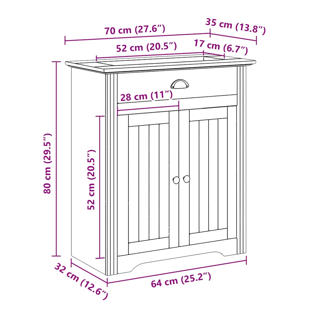 Mobile Lavabo da Bagno BODO Bianco e Marrone 70x35x80 cm | homemem39
