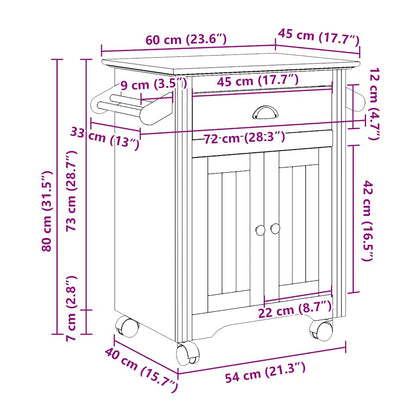 Carrello da Cucina BODO Grigio 72x45x80 cm - homemem39