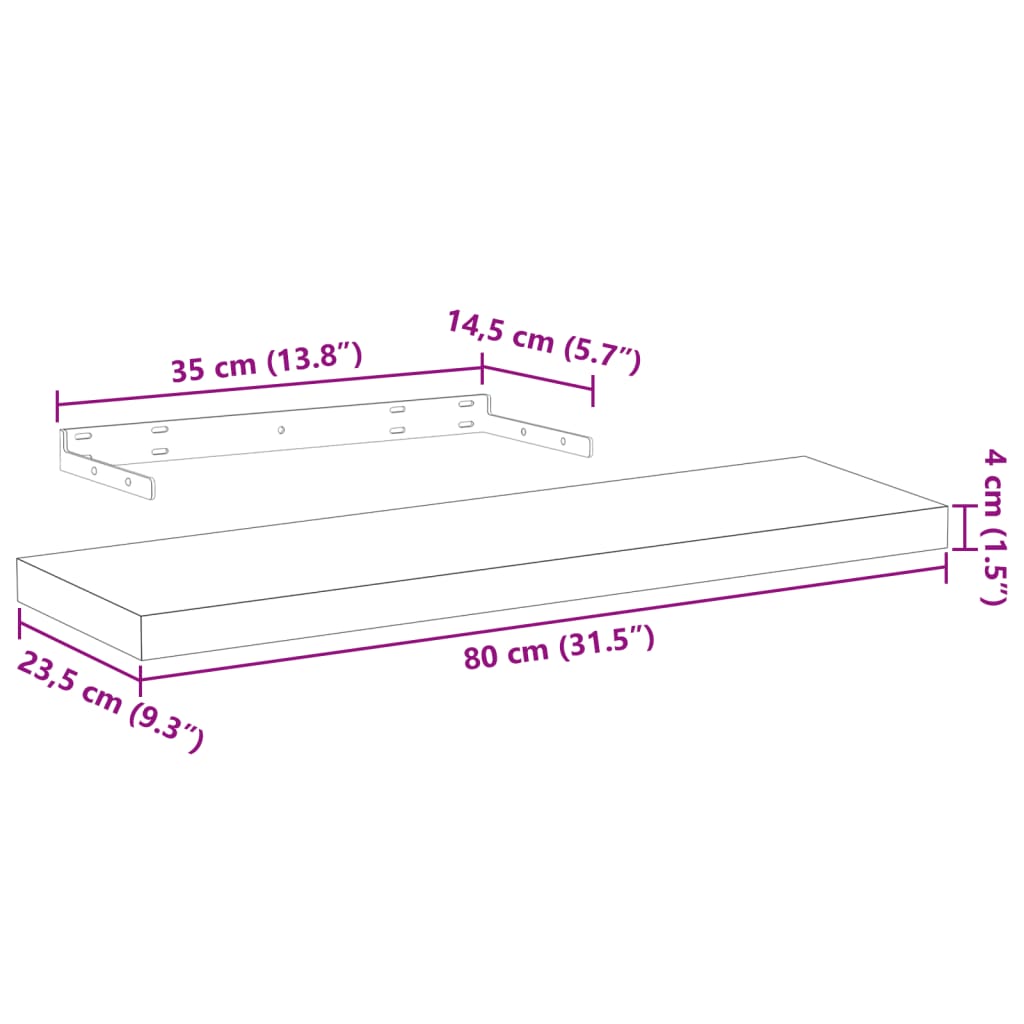 Mensole Pensili 2 pz 80x23,5x4 cm in Truciolato | homemem39