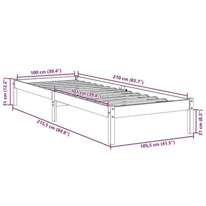 Letto Extra Lungo senza Materasso Bianco 100x210 cm in Pino | homemem39