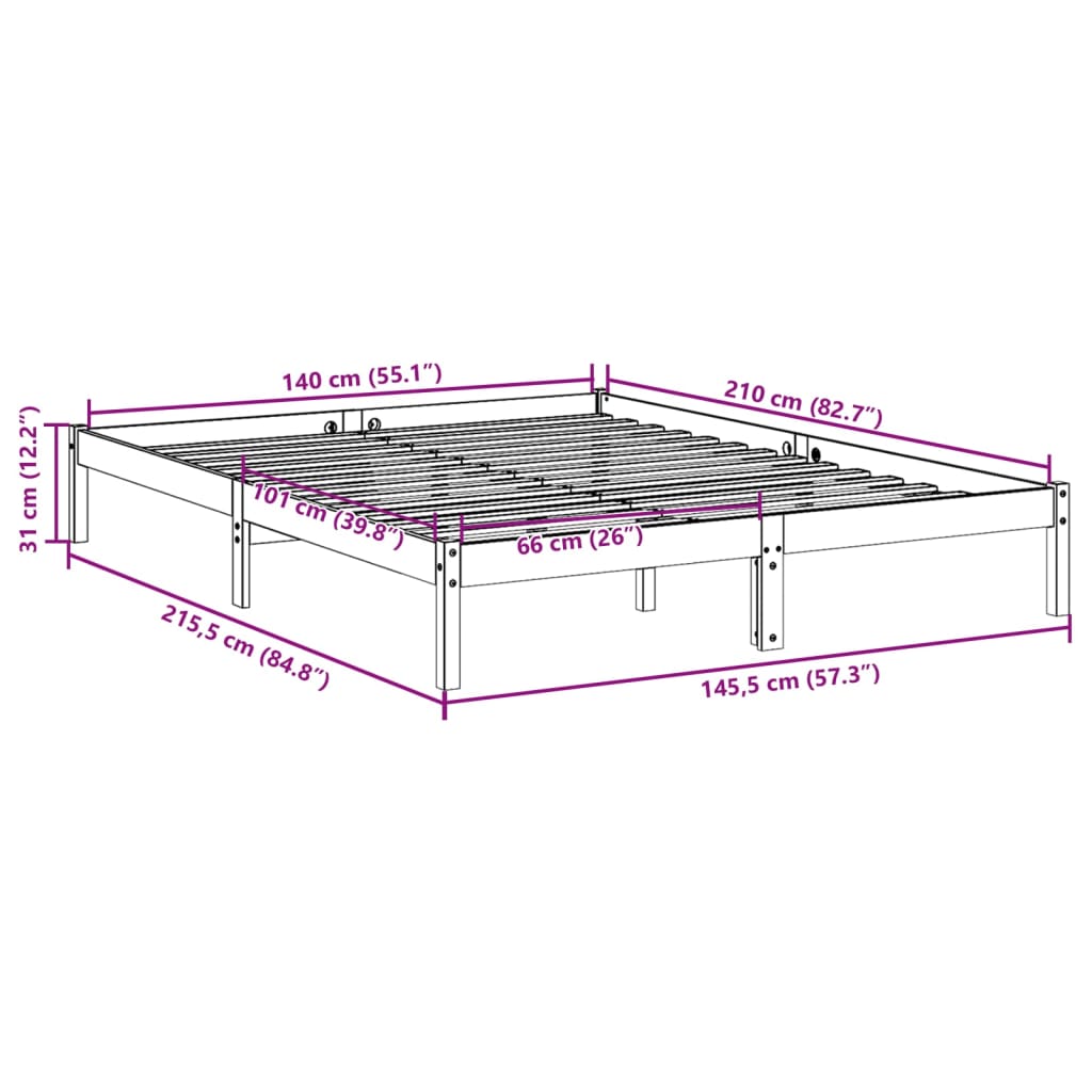 Letto Extra Lungo senza Materasso Bianco 180x200 cm in Pino | homemem39