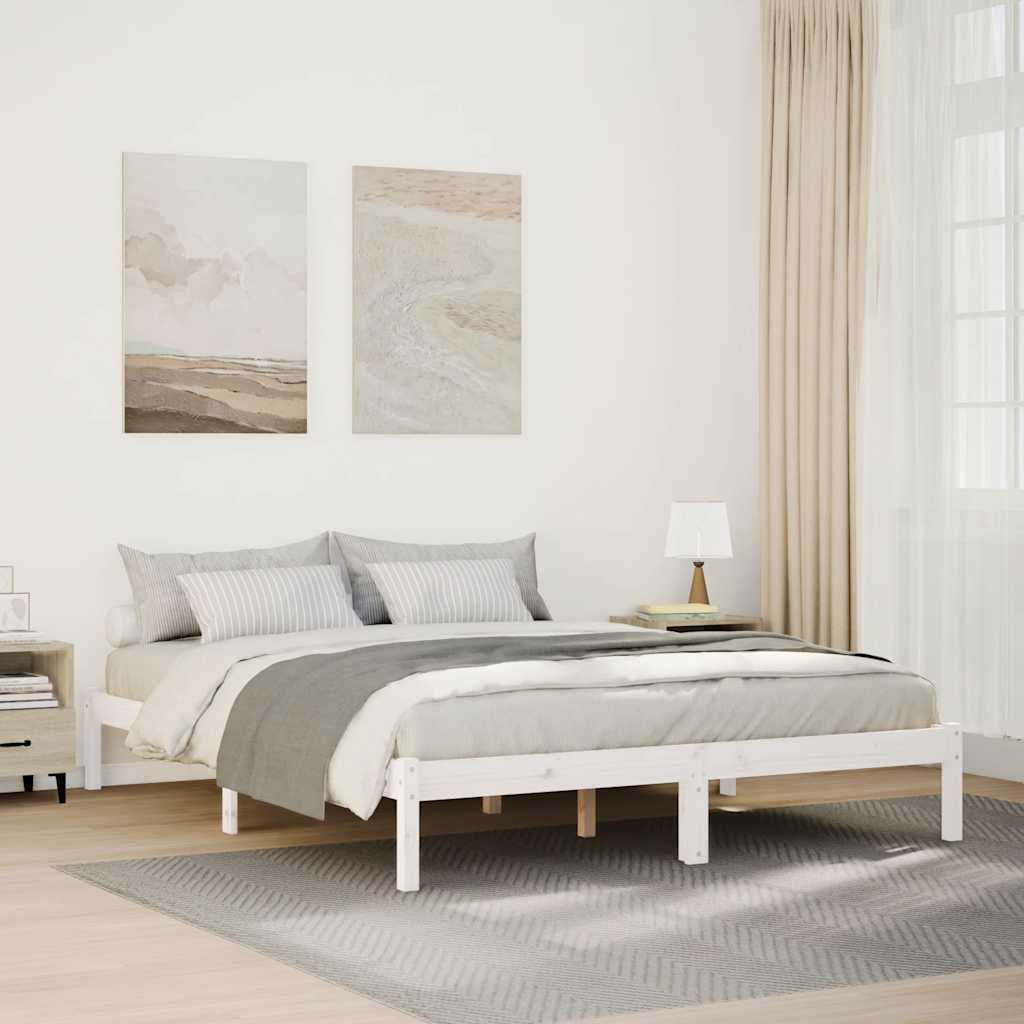 Letto Extra Lungo senza Materasso Bianco 140x210 cm in Pino