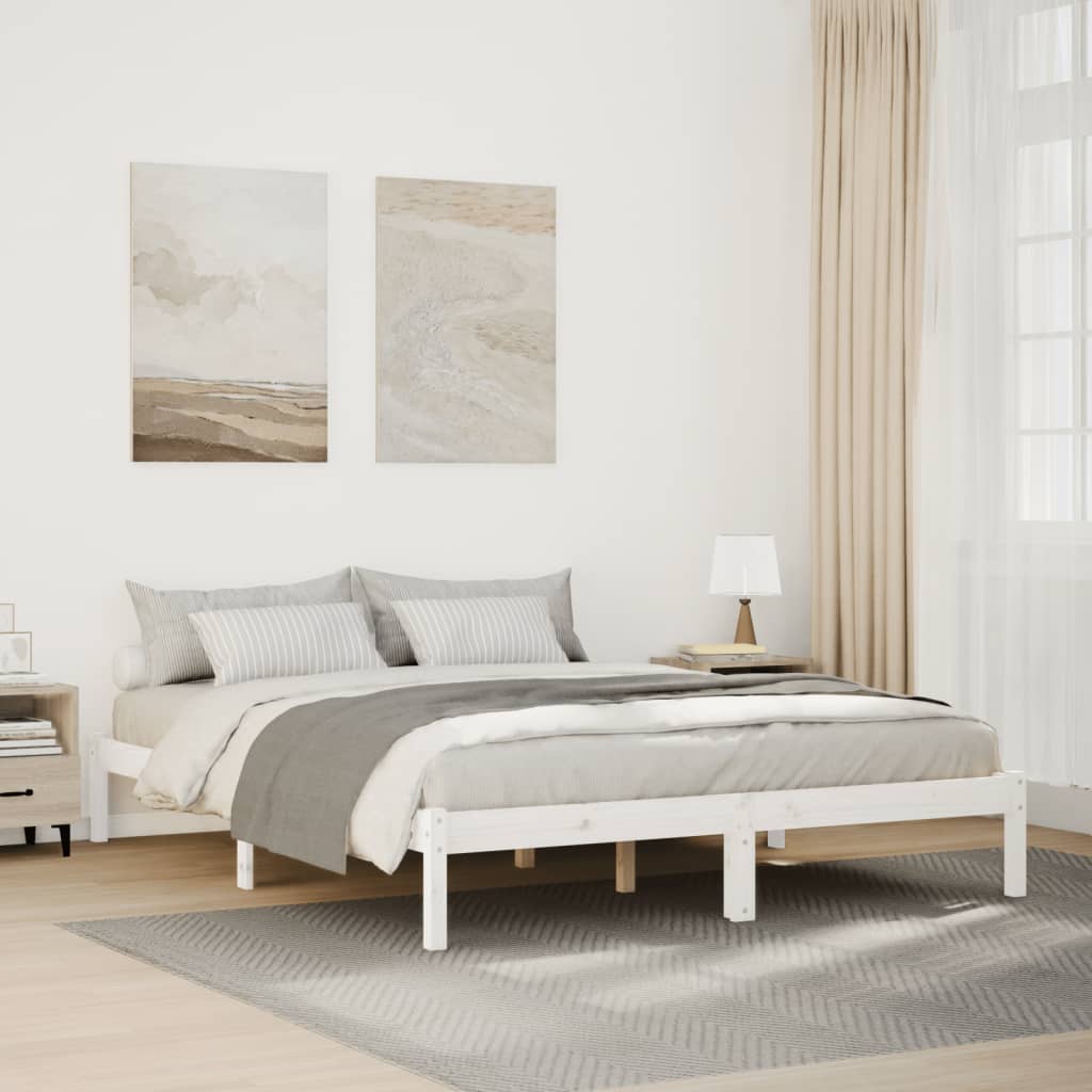 Letto Extra Lungo senza Materasso Bianco 180x200 cm in Pino - homemem39
