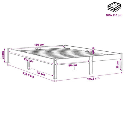 Letto Extra Lungo senza Materasso 180x210 cm in Legno di Pino