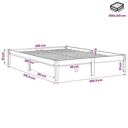 Letto Extra Lungo senza Materasso 200x210 cm in Legno di Pino