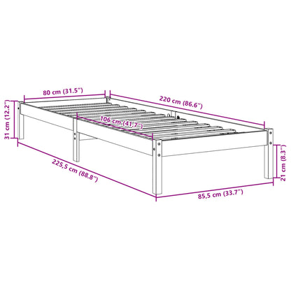 Letto Extra Lungo senza Materasso 80x220 cm in Legno di Pino | homemem39