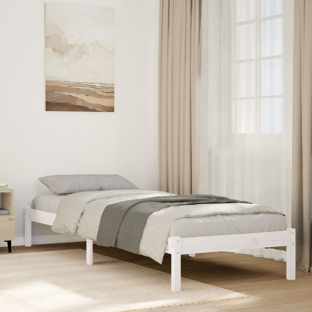 Letto Extra Lungo senza Materasso Bianco 90x220 cm in Pino - homemem39