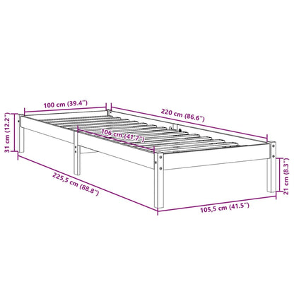 Letto Extra Lungo senza Materasso 100x220 cm in Legno di Pino | homemem39