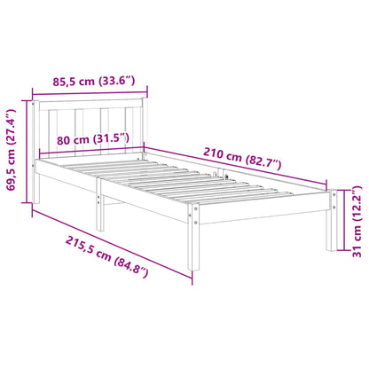 Letto Extra Lungo senza Materasso 80x200 cm in Legno di Pino - homemem39