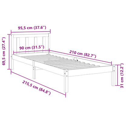 Letto Extra Lungo senza Materasso 90x210 cm in Legno di Pino - homemem39