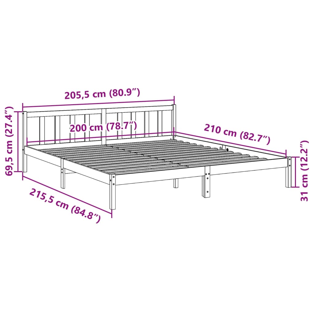 Letto Extra Lungo senza Materasso 200x210 cm in Legno di Pino - homemem39