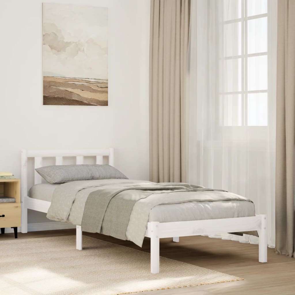 Letto Extra Lungo senza Materasso Bianco 80x220 cm in Pino - homemem39