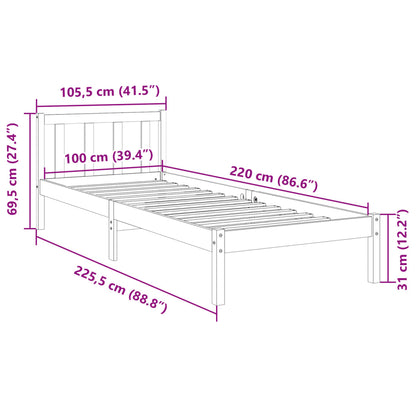 Letto Extra Lungo senza Materasso 100x220 cm in Legno di Pino | homemem39