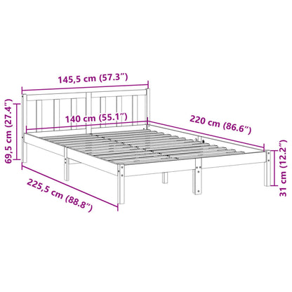 Letto Extra Lungo senza Materasso Bianco 140x220 cm in Pino - homemem39
