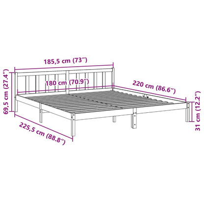 Letto Extra Lungo senza Materasso Bianco 180x220 cm in Pino
