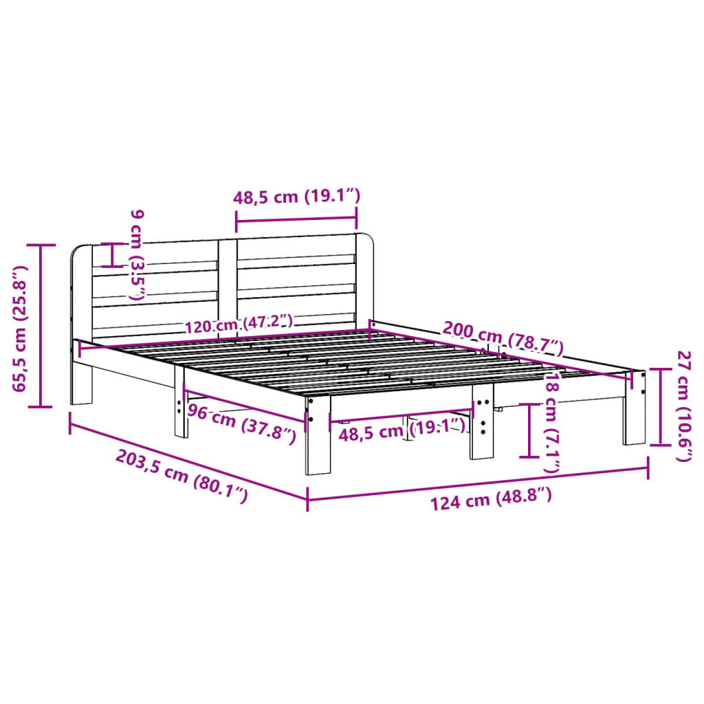 Letto senza Materasso 120x200 cm in Legno Massello di Pino | homemem39