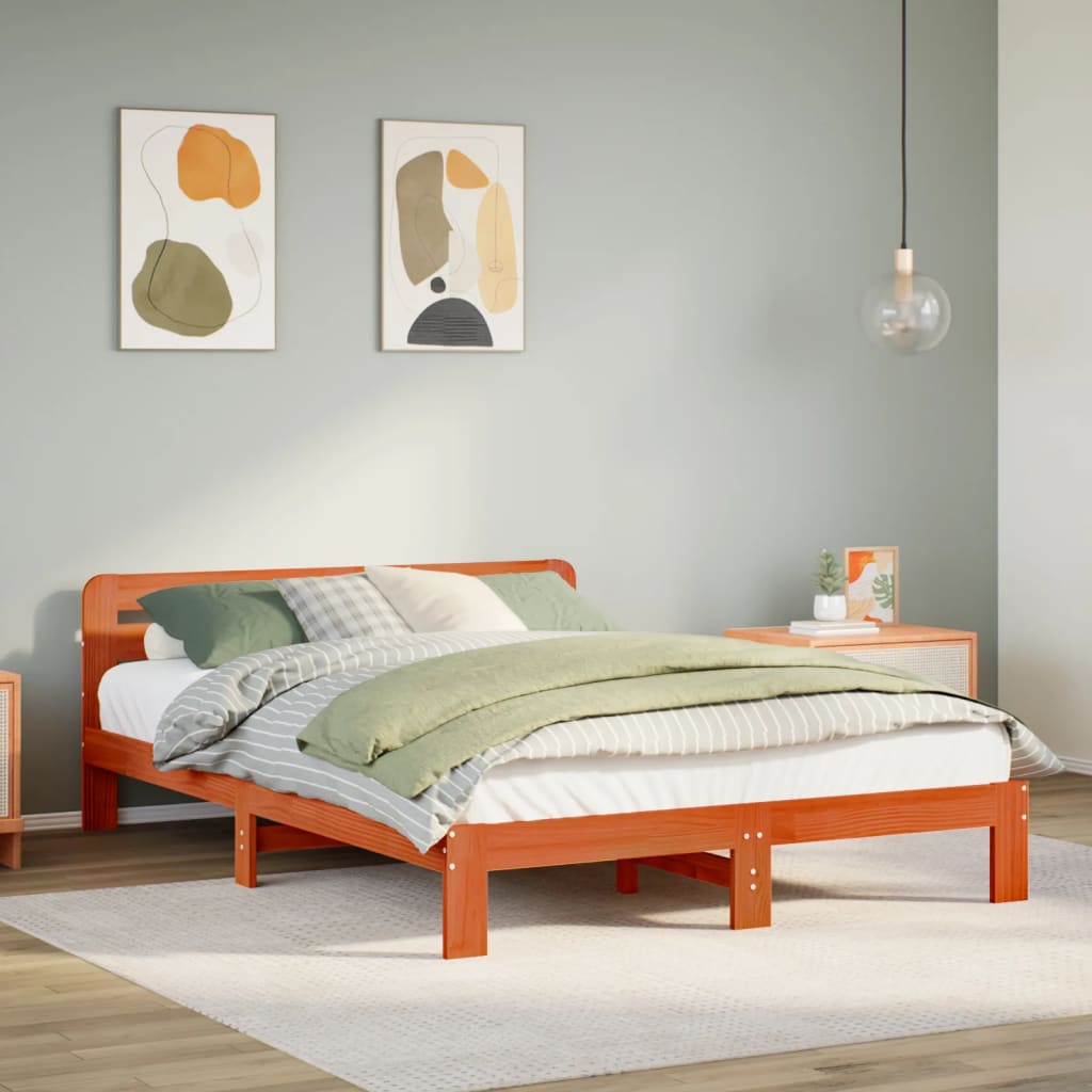 Letto senza Materasso Marrone Cera 120x200 cm in Legno di Pino | homemem39