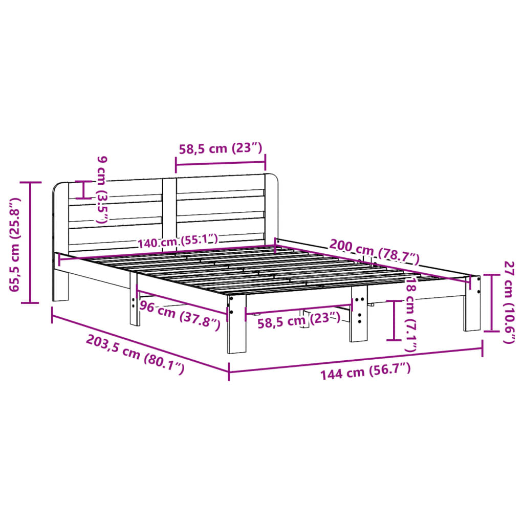 Giroletto senza Materasso Marrone Cera 140x200cm Massello Pino | homemem39