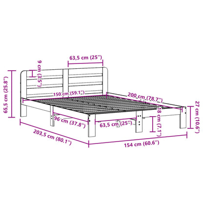 Letto senza Materasso 150x200 cm in Legno Massello di Pino | homemem39