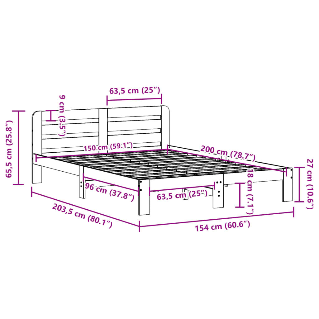 Letto senza Materasso Bianco 150x200 cm Legno Massello di Pino | homemem39