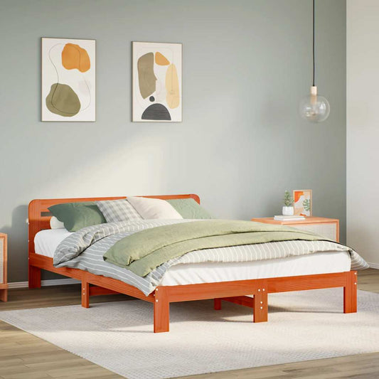 Letto senza Materasso Marrone Cera 150x200 cm in Legno di Pino | homemem39