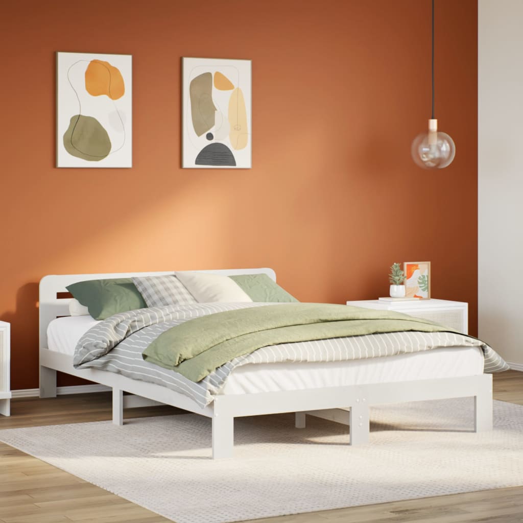 Letto senza Materasso Bianco 160x200 cm Legno Massello di Pino - homemem39