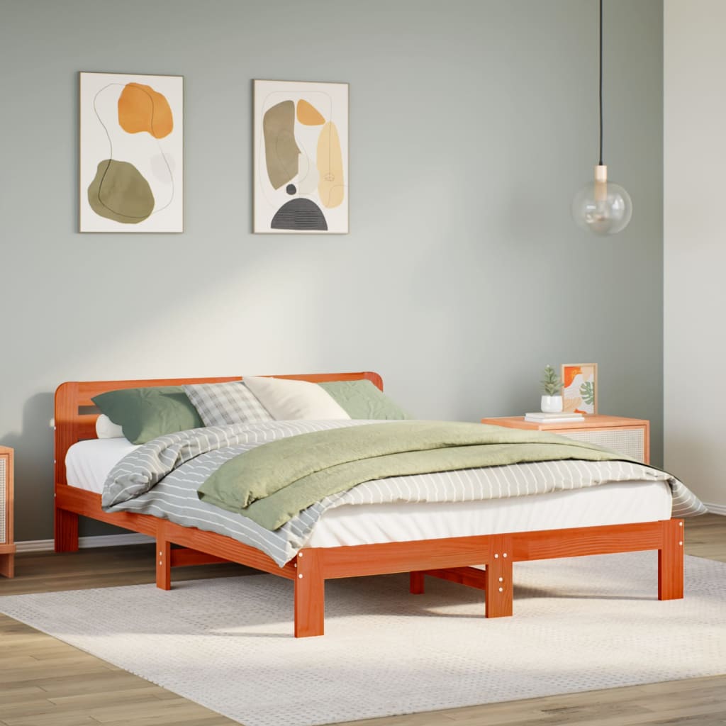Letto senza Materasso Marrone Cera 160x200 cm in Legno di Pino | homemem39