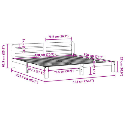 Letto senza Materasso Marrone Cera 180x200 cm in Legno di Pino | homemem39