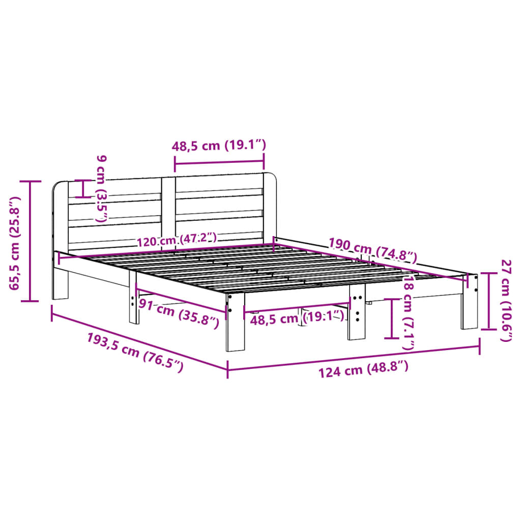 Letto senza Materasso Marrone Cera 120x190 cm in Legno di Pino | homemem39