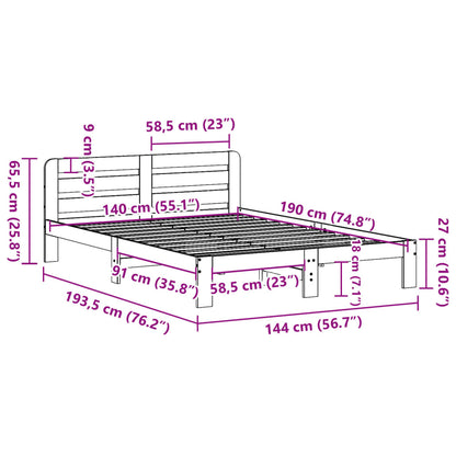 Letto senza Materasso Marrone Cera 140x190 cm in Legno di Pino | homemem39