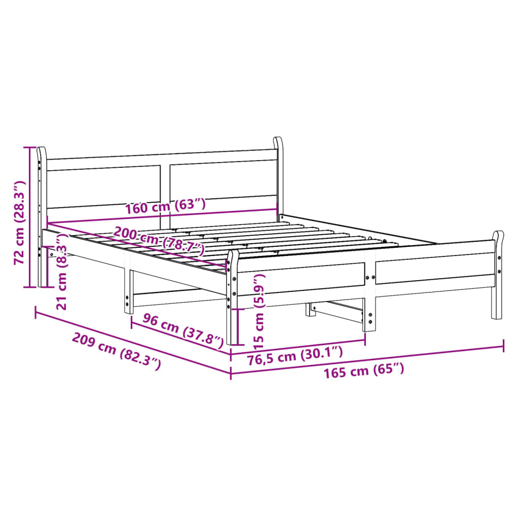 Letto senza Materasso Marrone Cera 160x200 cm in Legno di Pino | homemem39