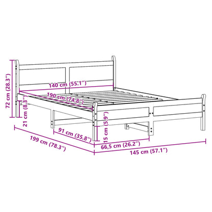 Letto senza Materasso 140x190 cm in Legno Massello di Pino