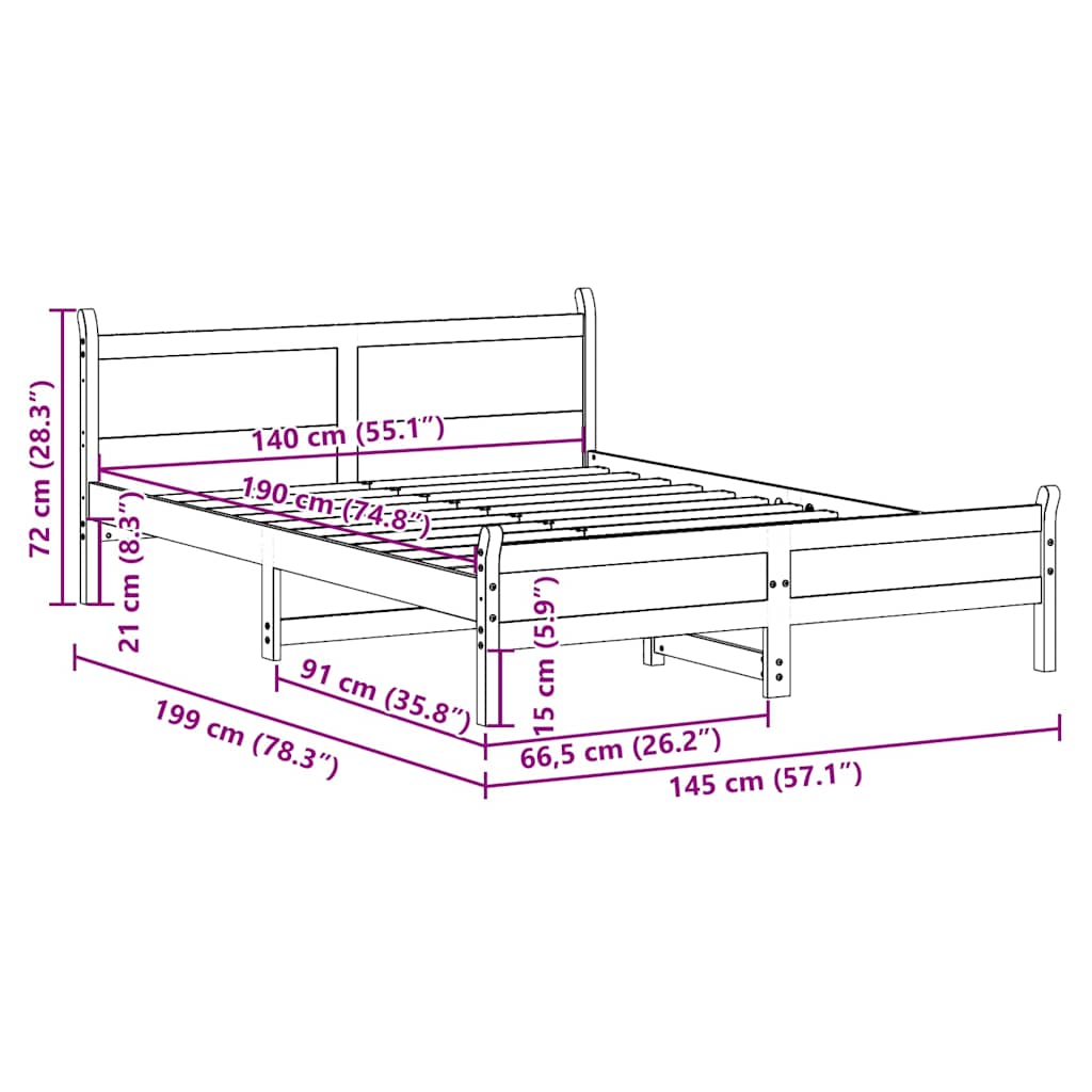 Letto senza Materasso Marrone Cera 140x190 cm in Legno di Pino | homemem39