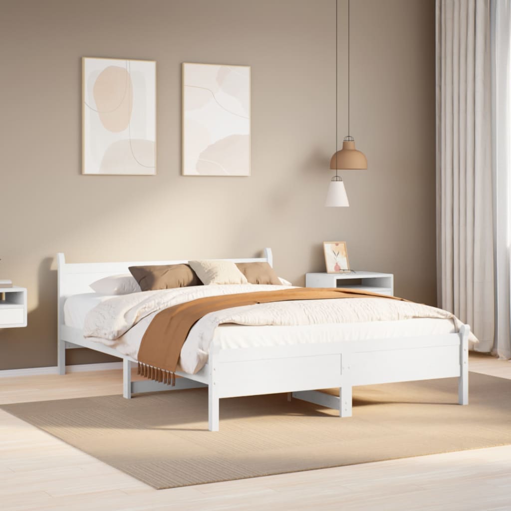 Letto senza Materasso Bianco 135x190 cm Legno Massello di Pino - homemem39